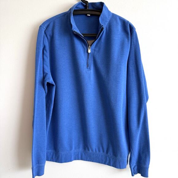Peter Millar Mens Large Blue Pullover Sweater 1/4 Zip Stretch Performance Casual - Picture 1 of 12